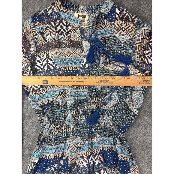 Jaase Long Sleeve Dress Women's XS Blue Multi Print Button Up Elastic Tassel - Picture 4 of 8